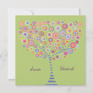 Invitación retro de árbol de círculo verde limón b