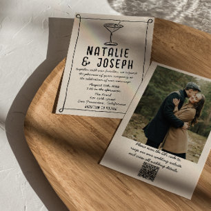 Invitación Retro de código QR dibujado Boda de fotografía por