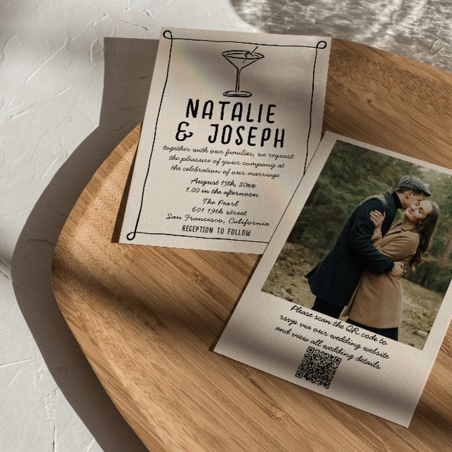 Invitación Retro de código QR dibujado Boda de fotografía por (Subido por el creador)