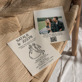 Invitación Retro de código QR dibujado con un Boda de fotos q