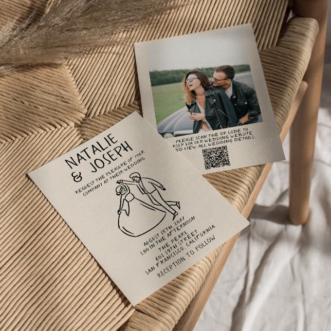 Invitación Retro de código QR dibujado con un Boda de fotos q (Subido por el creador)