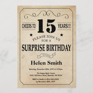 Invitación Retro de cosecha rústica de 15 años de sorpresa