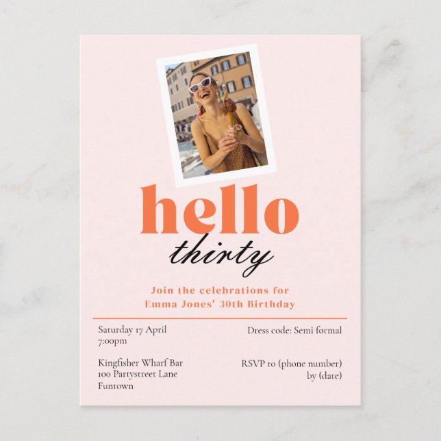 Invitación retro de cumpleaños 30 pastel Hello thi (Anverso)