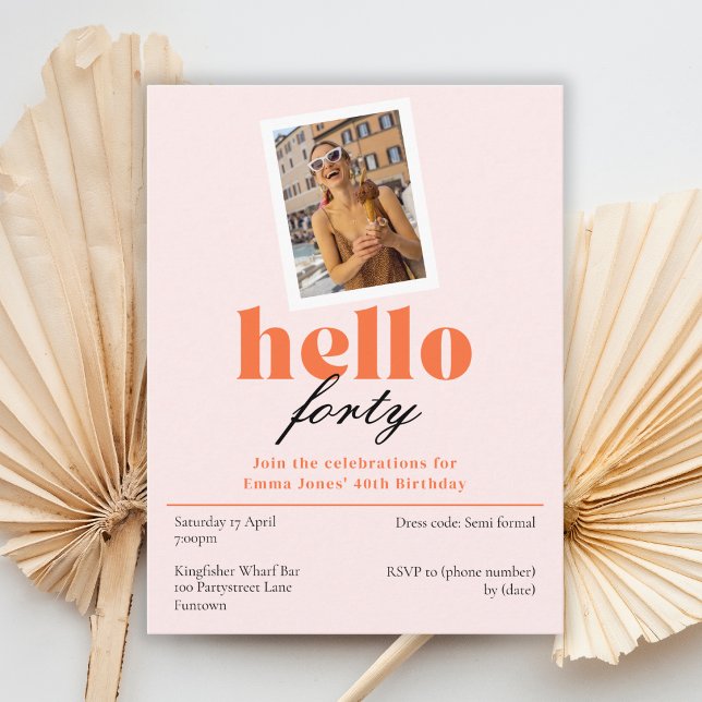 Invitación retro de cumpleaños número 40 Hello for (Subido por el creador)