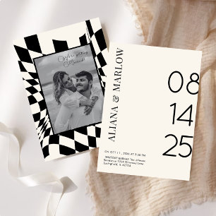 Invitación Retro de dinero viejo boda a cuadros negros y blan