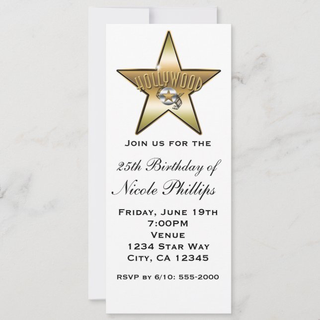 Invitación retro de estrella de Hollywood White &  (Anverso)