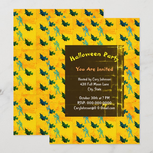 Invitación retro de Halloween con patrón de bruja  (Anverso / Reverso)
