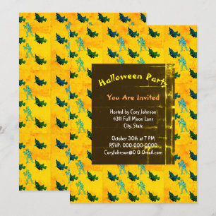 Invitación retro de Halloween con patrón de bruja