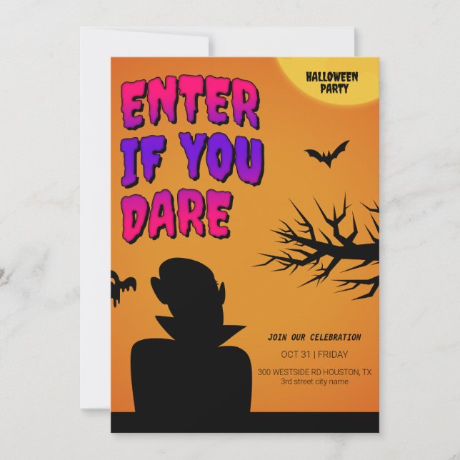 Invitación Retro de Halloween Naranja, Noche de Ha (Anverso)