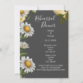 Invitación retro de negro Margaret flor cena de ensayo