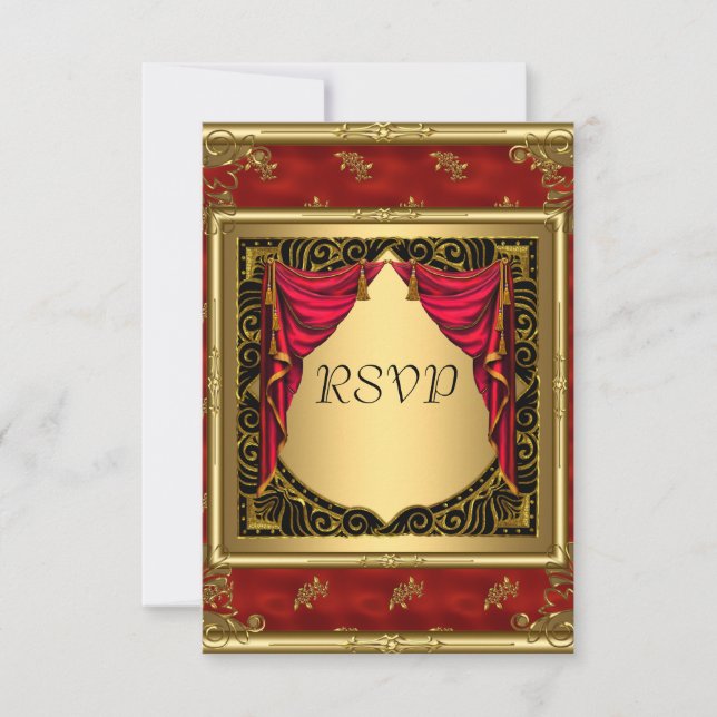 Invitación retro de oro negro rojo (Anverso)