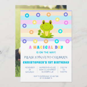 Invitación Retro de rana Primer fiesta de cumpleaños