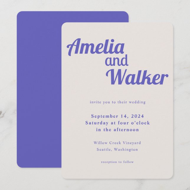 Invitación Retro Delight Perfect Purple Boda (Anverso / Reverso)