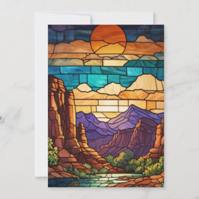 Invitación Retro desert scene Sedona mountains stainglass art (Anverso)