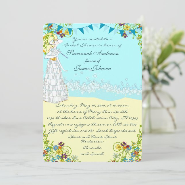 Invitación Retro Destination Beach Wedding Bridal Shower (Anverso de pie)