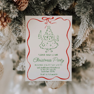 Invitación Retro Dibujó Navidades rojos verdes Fiesta de árbo