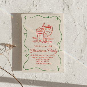 Invitación Retro Dibujó Navidades rojos verdes Fiesta de dive