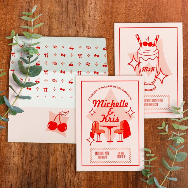 Invitación Retro Diner Wedding Invitation (Retro Diner Wedding Invitation with envelope)