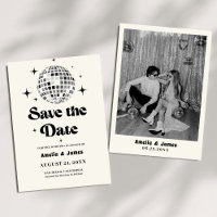 Retro Disco Ball Black White Save The Date Boda