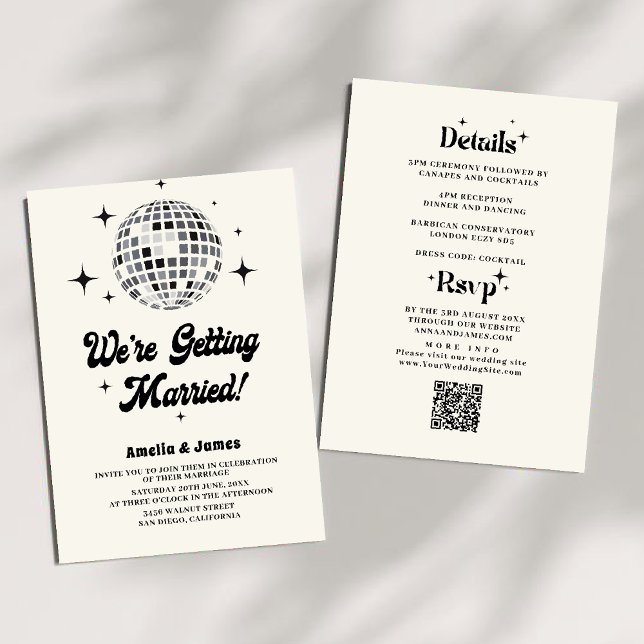 Invitación Retro Disco Ball Boda blanco negro (Subido por el creador)