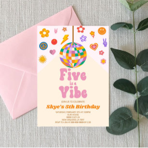 Invitación Retro Disco Ball Five es una Vibe 5º Fiesta de Cum