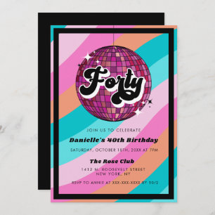 Invitación Retro Disco Ball Rosa 40 cumpleaños