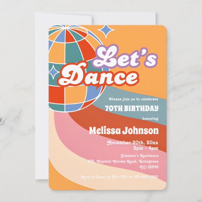 Invitación Retro Disco Ball Vamos a bailar cumpleaños (Anverso)