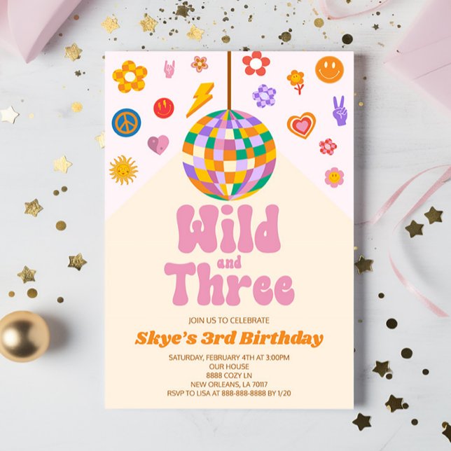 Invitación Retro Disco Ball Wild y Tres Fiestas de cumpleaños (Subido por el creador)