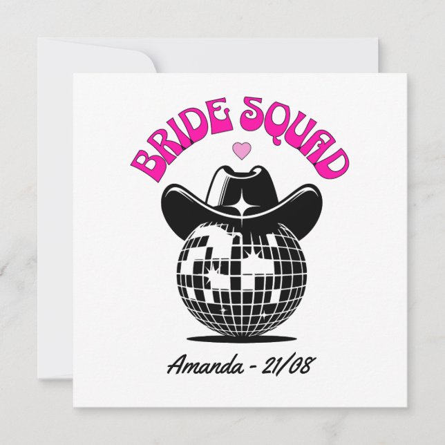 Invitación retro disco cowgirl bachelorette party bride squad (Anverso)