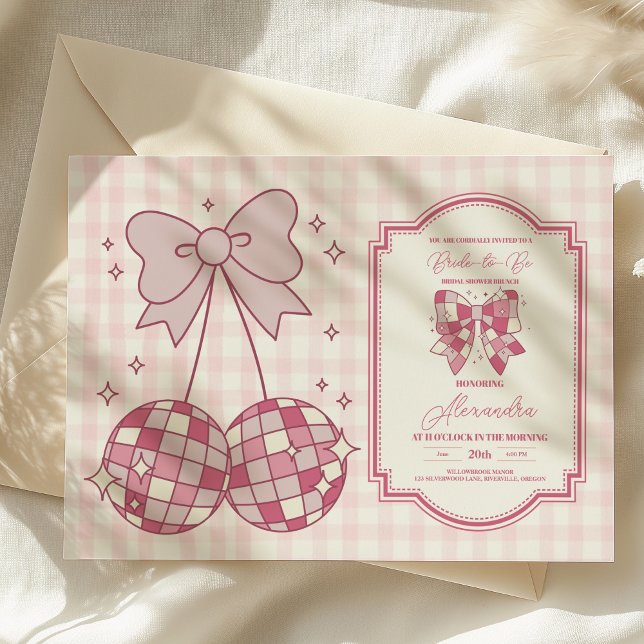 Invitación Retro Disco Cute Bow Rosa Ducha Británica (Subido por el creador)