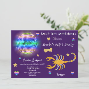Invitación Retro Disco Escorpio Rótulo Zodiac Bachelorette