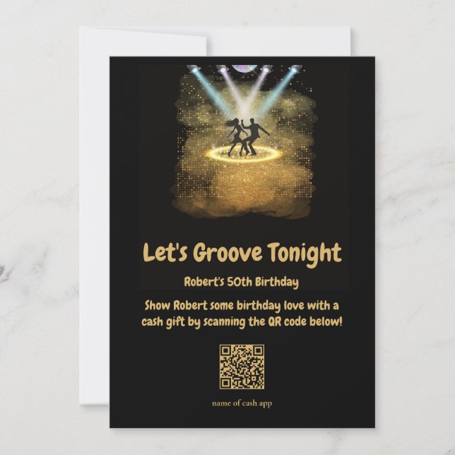 Invitación Retro Disco Fiesta QR Code fiesta de cumpleaños (Anverso)