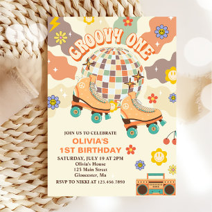 Invitación Retro Disco Roller Skate Groovy Un primer cumpleañ