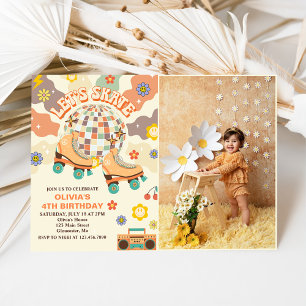 Invitación Retro Disco Roller Skate Vamos a patinar por 4 cum