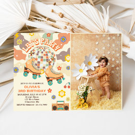 Invitación Retro Disco Roller Skate Vamos Fiesta 3 cumpleaños