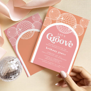 Invitación Retro Disco rosa y Naranja Groovy ducha de novias