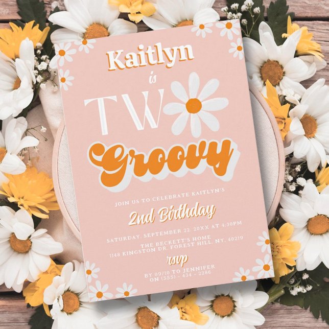 Invitación Retro Dos Chicas Groovy Segundo Cumpleaños (Subido por el creador)