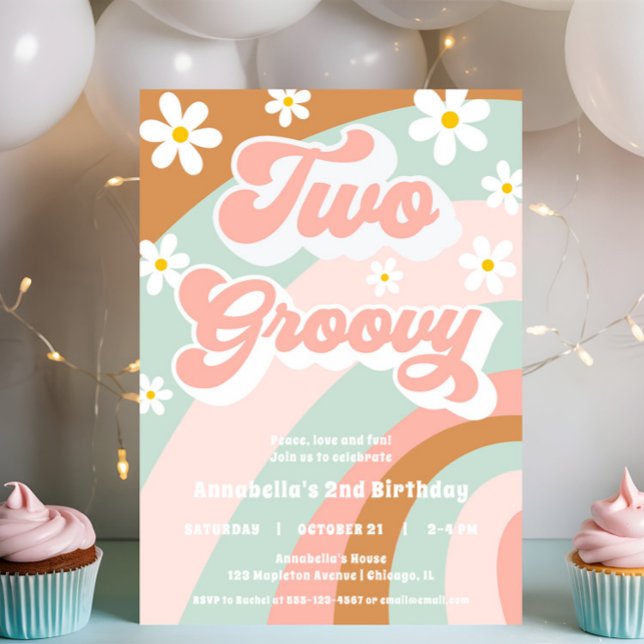 Invitación Retro DOS groovy 2 pasteles de cumpleaños chica de (Subido por el creador)