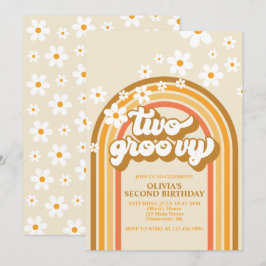 Invitación Retro Dos GroovY Arcoíris Marrón Naranja Cumpleaño