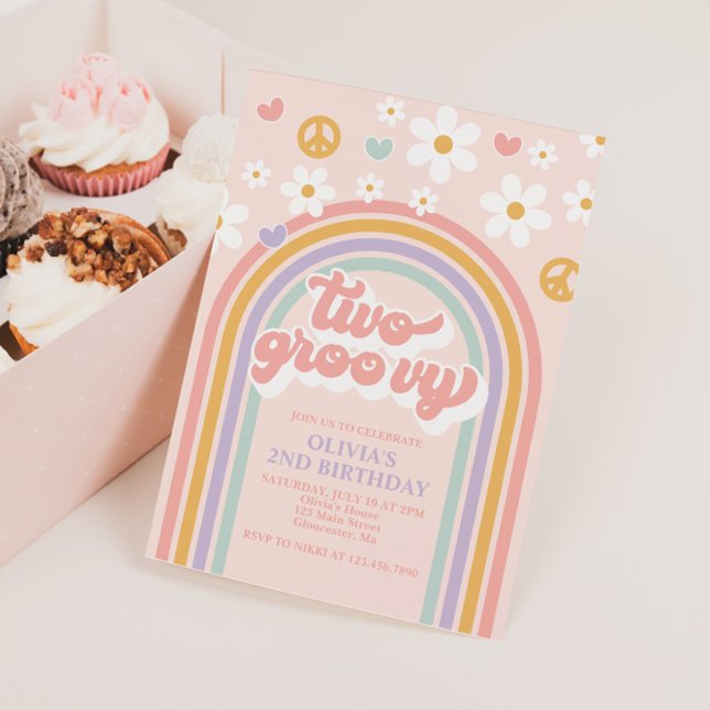 Invitación Retro Dos Groovy Arcoiris segundo cumpleaños (Subido por el creador)