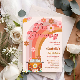 Invitación Retro dos Groovy Daisy Flower Birday Party
