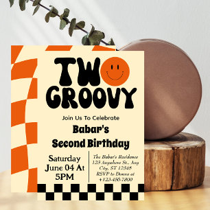 Invitación Retro Dos Groovy Niño 2do Cumpleaños