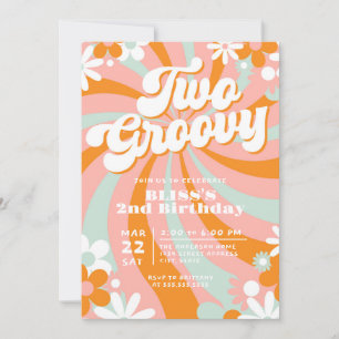 Invitación Retro Dos Groovy Segundo Cumpleaños