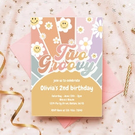Invitación Retro Dos Groovy Sunshine Daisy Boho Segundo Cumpl