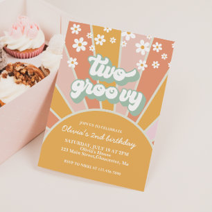 Invitación Retro Dos Groovy Sunshine margarita boho floral