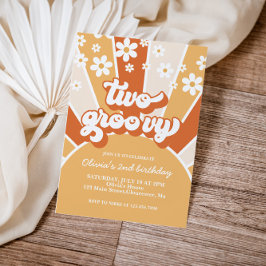 Invitación Retro Dos Groovy Sunshine margarita boho floral In