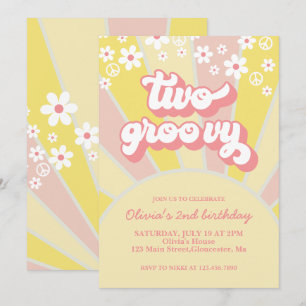 Invitación Retro Dos Groovy Sunshine margarita boho floral In