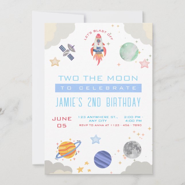 Invitación Retro Dos La Fiesta Del Cumpleaños Del Espacio Ult (Anverso)