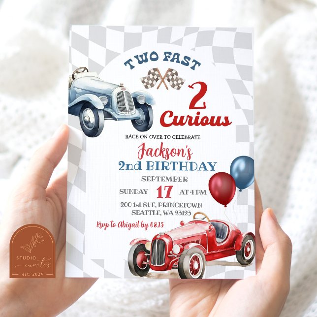 Invitación Retro Dos Rápidos 2 Curioso Race Car Boy Segundo C (Subido por el creador)