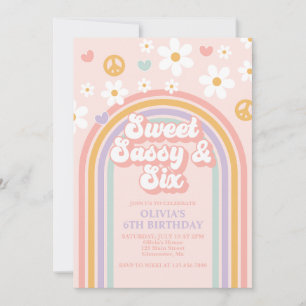 Invitación Retro Dulce Sassy Seis Cumpleaños 6